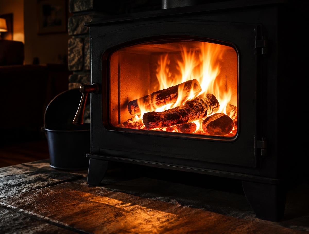 Close-up of a newly fitted stove